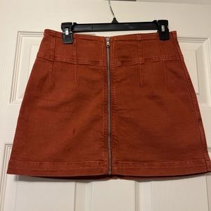Free People orange denim skirt with zipper in the front
